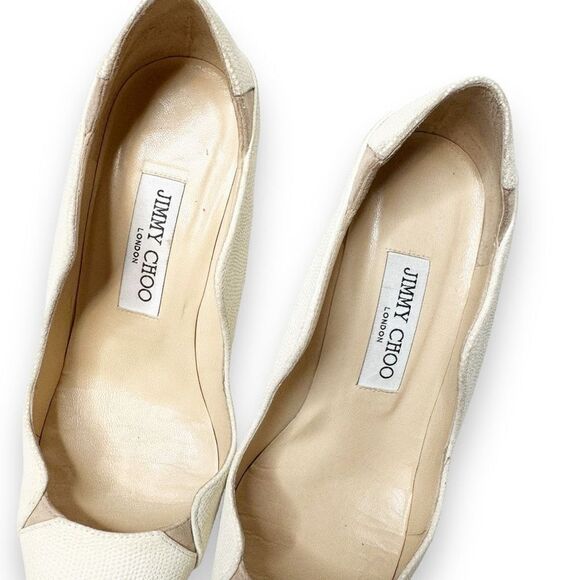 Jimmy Choo Tamika 100mm Jagged Pump, Latte/Nude Cream Textured Leather Size 37 - Picture 9 of 10